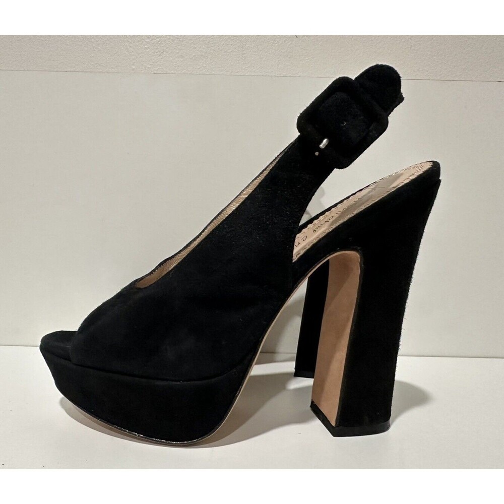 Jean Michel Cazabat women sz 7.5/37.5 black suede platform slingback buckle heel - Picture 3 of 10